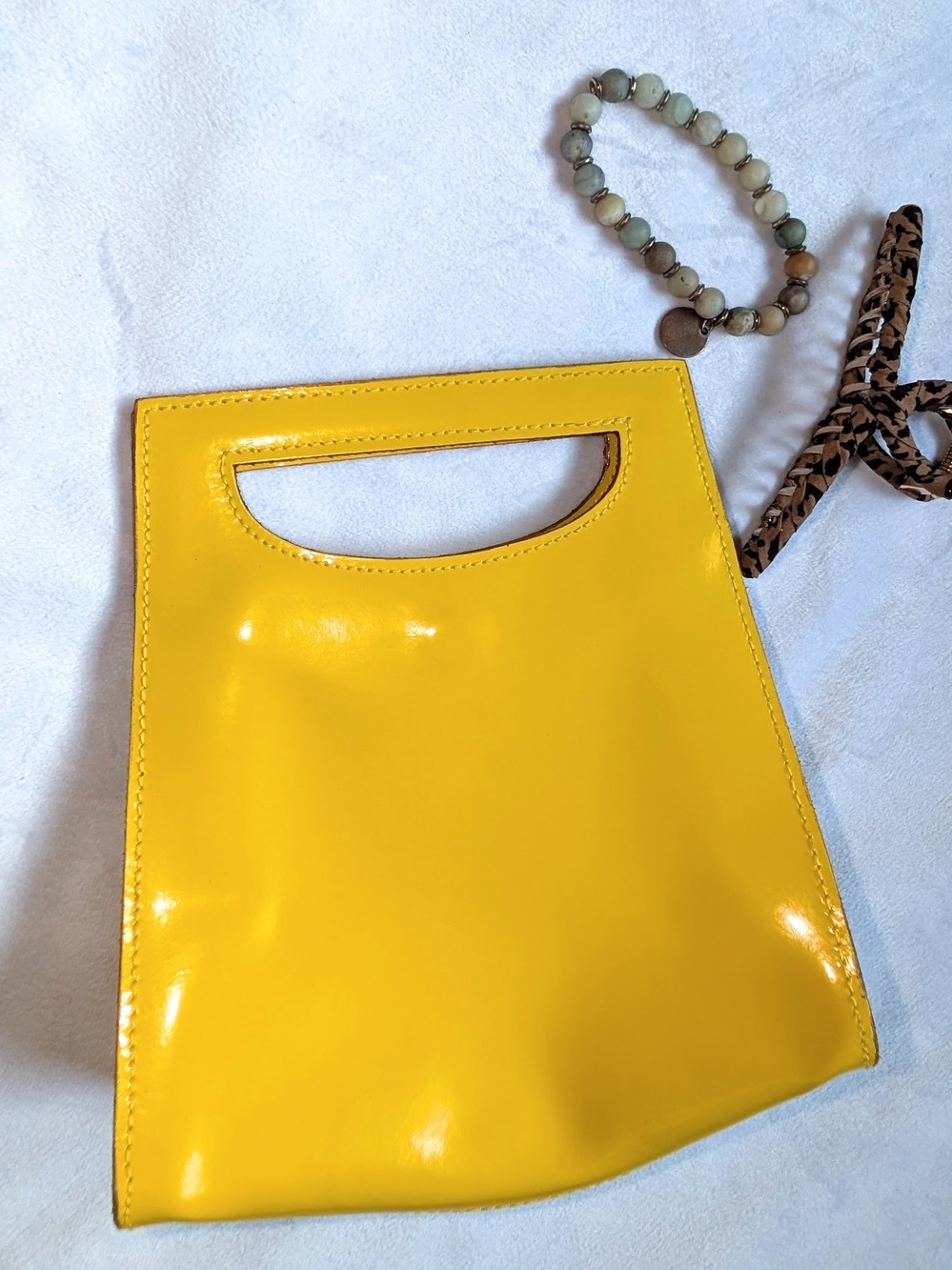 Italian Bright Yellow Patent Leather Top Handle Bag